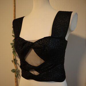 Sandra Monsour Black Metallic Cutout Blouse Size 40